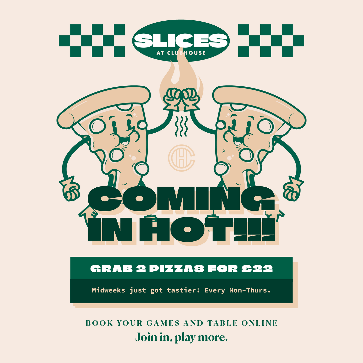 2 PIZZAS FOR £22
